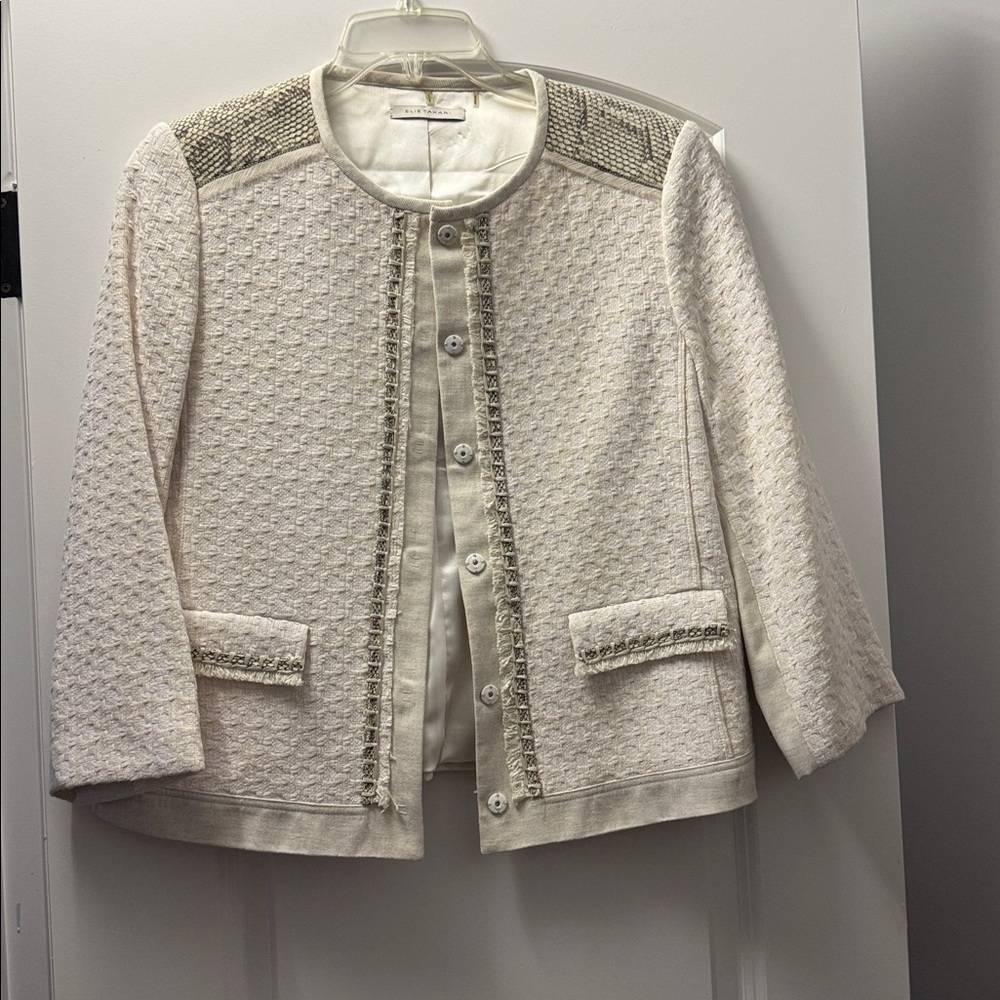 Eli Tahari Ivory Textured Jacket with Button Closure.  Brand new!
